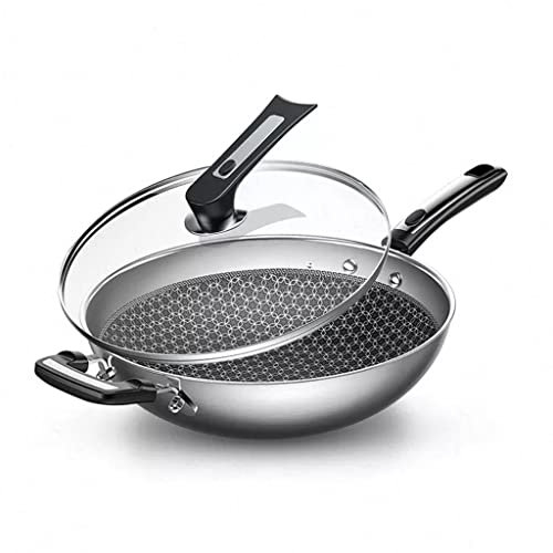 BONOCO Wok en Acier Inoxydable Poêle Antiadhésive Moins de Fumée Marmite Ménage Multifonctionnelle Cuisinière à Induction Gaz pour Wok (Color : A Size : 32cm)