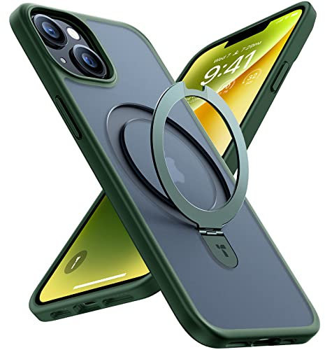 TORRAS Ostand Weltneuheit für iPhone 13/14 Hülle, Militärischer Schutz, Unsichtbarer Ständer, Grün