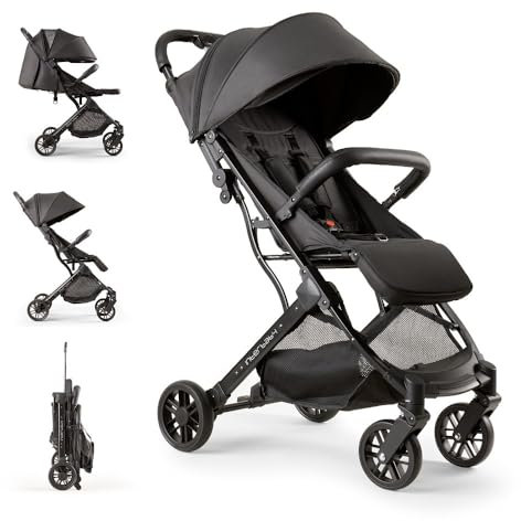 Interbaby Kinderwagen | Reisebuggy von der Geburt bis zu 48 Monaten oder 22 Kg | Quick Fold Button, Stoßdämpfer, XXL-Wechselverdeck, Baby Buggy Minimum Plus Space Schwarz