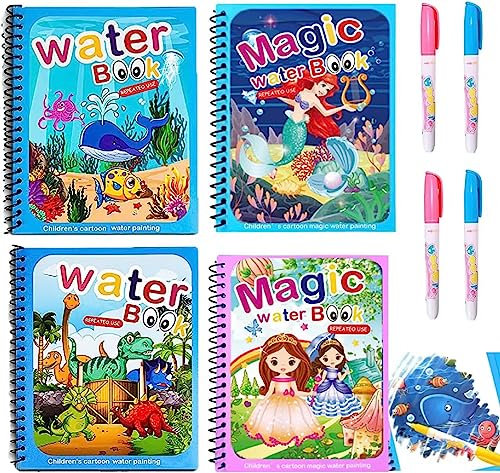 QXNDXQ Lot de 4 livres de coloriage à l'eau, pour enfants, réutilisables, avec 4 stylos à eau, pour enfants à partir de 3 ans, garçons et filles