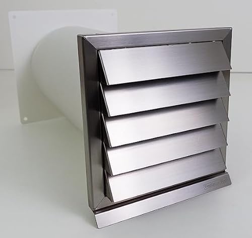 Energiespar Mauerkasten aus Edelstahl Ø 150 mm mit zwei Rückstauklappen, Anschraubbar, mit Dichtung zwischen Fassade und Gitter (Mauerkasten Ø150)