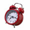 Réveil Horloge Ronde Avec Rétroéclairage - Double Cloche, Mécanique Moderne en Métal, Silencieux à Piles (Rouge)