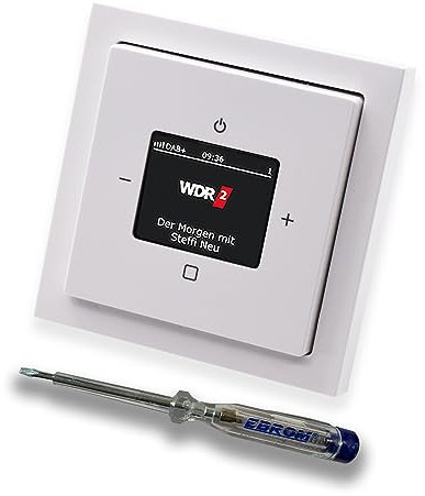 Busch Jäger DAB+ (DAB PLUS) Unterputz Radio (8215U-101) Future Linear Studioweiß, Komplett-Set 8215 U – 101, Rahmen und Radioabdeckung inkl. EBROM Phasenprüfer zur Montage des Geräts