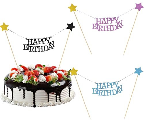 IOSPKKIO® 3 Stück Wimpelketten Happy Birthday Tortenstecker Set, Cake Topper Banner, Kuchendeko für Geburtstag, Schön Kuchentopper für Kuchen Dekoration