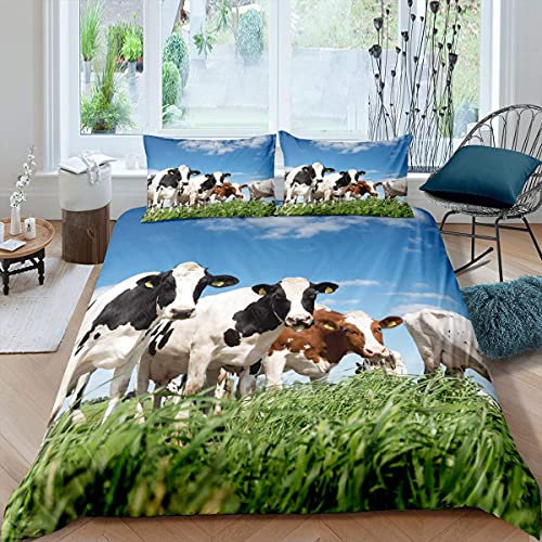 Funda Nordica Cama 135 Vaca lechera Juego de Ropa de Cama de Suave Microfibra, Reversible Funda de Edredón 230x220 cm con Cremallera y 2 Funda de Almohada 50x75 cm
