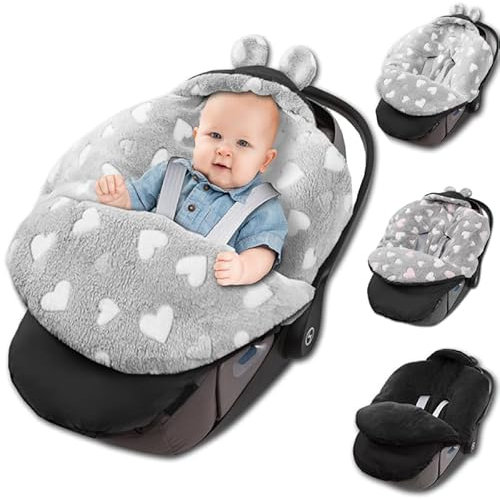 Leanbe Fußsack Baby Einschlagdecke für Winter geeignet für Kinderwagen Babyschale Babyfußsack Babybett Autositz Buggy (Herz weiß)