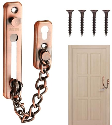 Anti-Theft Chain 304 Stainless Steel Door Chain with Screw Door Chain Lock for Interior Doors and Windows of Home Hotel (Red)