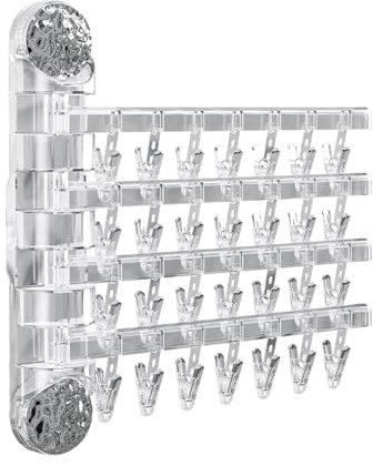 Ergocar Tendedero de Ropa Montado en la Pared, Rotación de 180°, Plegable de Secado de Ropa con Pinzas de Ropa, Tendedero para Calcetines, Ropa Interior y Pequeñas Lavandería