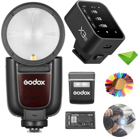 Godox V1 V1Pro O Blitz + X3-O-Auslöser für Olympus Panasonic, 1/8000 HSS 500 Blitze mit voller Leistung, 1,3 Sekunden Ladezeit, 2,4 G kabelloser Blitz mit externem Blitz SU-1 (Godox V1-O aktualisiert)