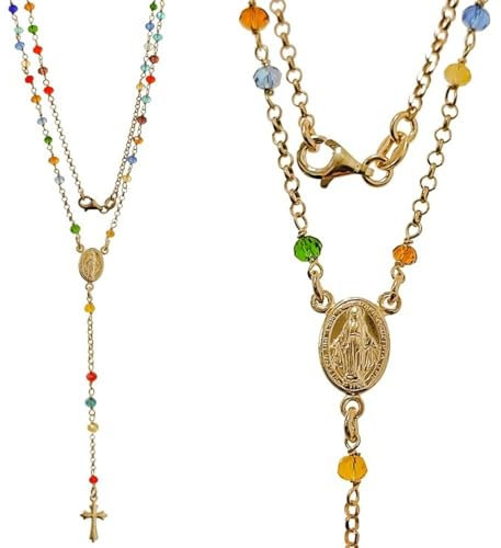Inmaculada Romero IR Virgen Milagrosa Rosario Plata Ley 925m unisex 51cm. chapado oro piedras colores