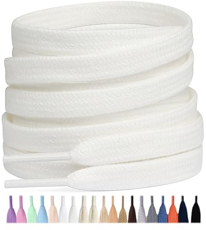 Stepace 2 Paar Baumwolle Flache Schnürsenkel, 8 mm Schuhbänder für Sneakers | Reißfeste Schnursenkel für Sportschuhe, Turnschuhe, Tennisschuhe, Doppellagig gewebte, 90cm-180 cm Länge, 22 Farben