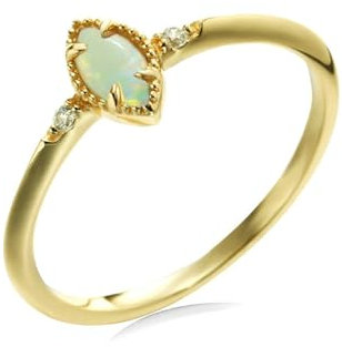 Stfery Verlobungsring Damen Gold 585 Ringe für Frauen Marquise Opal Ring Damen Verlobung