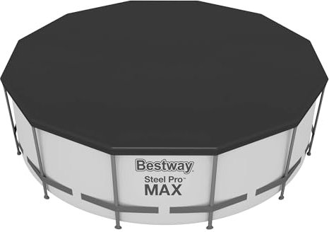 Bestway Flowclear 12 Foot Round Pool Cover with Drain Holes and Drawstring Closure Type for Above Ground Pools and Outdoor Use, Black