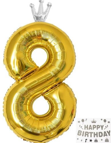 Vthoviwa Krone Luftballon Zahlen 8 Golden, Luftballon 8. Geburtstag Foil Ballon, 0123456789,Party Decoration Helium Unterstützen