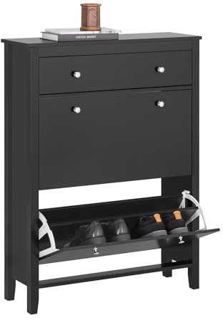 SoBuy Schuhkipper Schuhschrank mit 2 Klappen Schuhregal mit Schublade Schuhkommode Schuhablage Schwarz BHT ca. 80x108x25cm FSR89-SCH