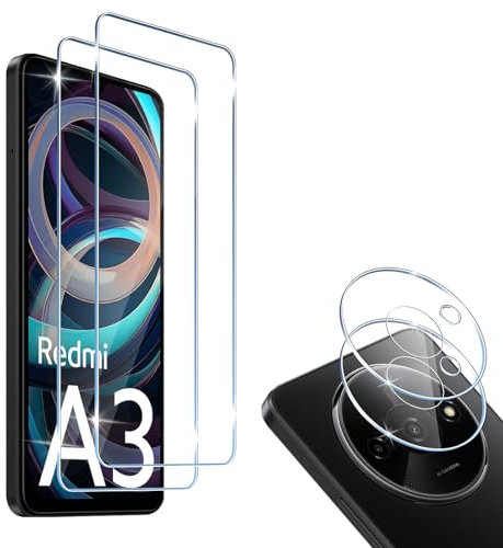 HidWee Screen Protector Compatibile con Xiaomi Redmi A3 2 Pezzi Vetro Temperato + 2 Pezzi Pellicola Fotocamera, Senza Bolle, Anti Graffio, 9H Durezza Pellicola Protettiva + Pellicola Fotocamera