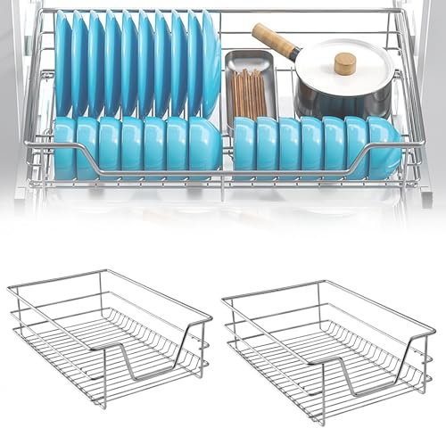 TANYEAR Teleskopschublade 2x40cm Küchenschrank Küchenschublade Ausziehbare Küchen Organizer Küchenschubladen Korbauszug Schubladen Küchen Regal Vollauszug Schlafzimmerschublade 20kg Belastbar