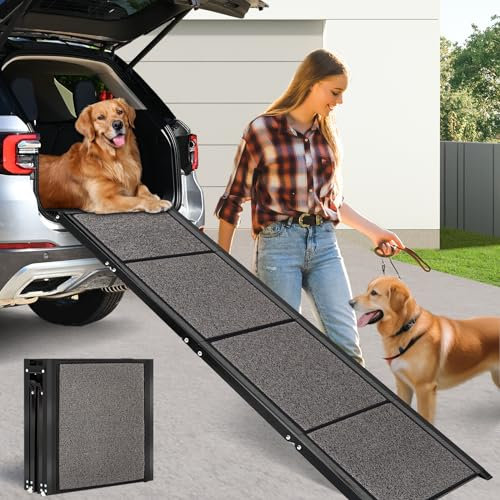 170CM Extra lange hunderampe auto klappbar, faltbar rampe hund für große hunde, tragbare hundetreppe mit rutschfester Oberfläche, klappbare hundeleiter auto einstiegshilfe für große Hunde bis zu 115KG