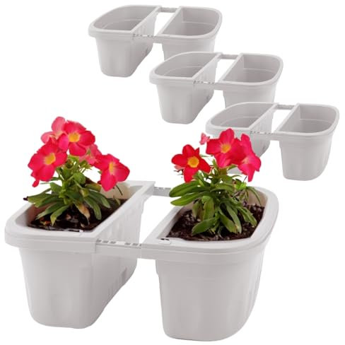 GarPet 4X Blumenkasten Balkongeländer Beidseitig Balkon Blumenkasten Doppelseitig Balkonkasten mit Halterung Geländerkasten mit Wasserspeicher Weiß 40 cm