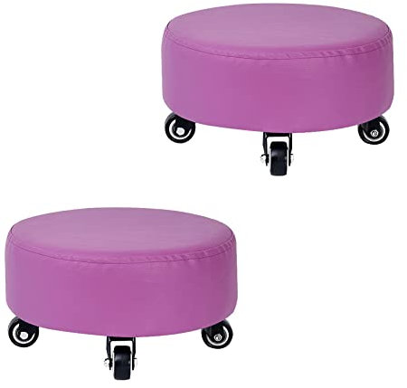 Niedriger Hocker, 2er-Set, bequeme Sitzrollhocker mit Rollen, für Zuhause, Schlafzimmer, kurzer Stuhl zum Sitzen, niedliche, runde kleine Hocker, extra dickes Kissen