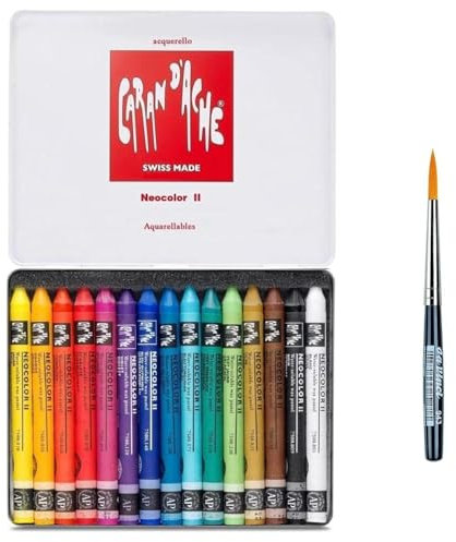 Caran d'Ache Neocolor II, Pastels à la Cire aquarellables, Crayons à la Cire Aquarellables Lot de 15 ET DAVINCI 943