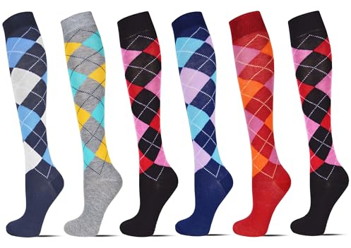 EEWEN 6 Paar Laufsocken Kniestrümpfe für Damen Stützstrümpfe Kompressionsstrümpfe Reisestrümpfe Radsport Karomuster
