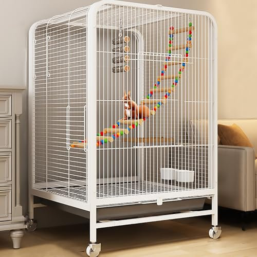 Robuster Frettchenkäfig aus Metall, Eichhörnchenkäfig mit Verschlüsseltem Spalt, Chinchillakäfig, Design mit Mehreren Türen, Leicht zu Reinigen(White)