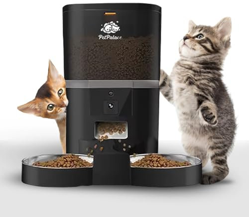 Distributeur croquettes Chat Automatique Double gamelle avec caméra – Nourriture équitable pour 2 Chats ou Plus – Surveillance à Distance – Sérénité pour Vous, Confort pour eux