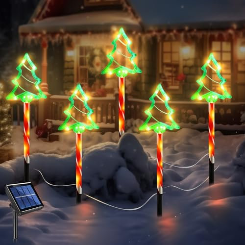 Solar Weihnachtsbeleuchtung Außen, 5 Stück 8 Modi Solar Christmas Lights, Weinachtsbeleuchtung LED Draußen IP65 Wetterfest wasserdichte, Solar Weihnachtsbaum Weihnachten Deko Draußen (C)
