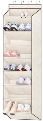 MISSLO Schuhregal Tür, Schmal Schuhorganizer Hängend mit Großen Tiefen Taschen, Platzsparend Schuhaufbewahrung Tür Hängeorganizer für Stiefel, Beige