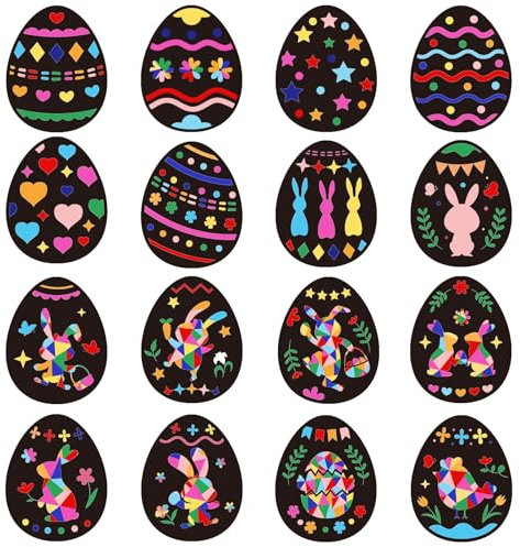 BOARDFEB Ostern Basteln Kinder, 16 Stück Bastelset Ostereier Fensterbilder Bastelvorlagen Osterhase DIY Ostern Fensterbilde Ostereier Basteln für Bastelsets Kinder Geschenk Deko