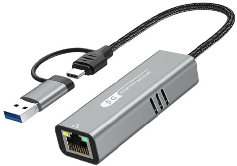 Uxsjakjsd USB 3.2 to 5Gbps Ethernet Adapter RTL8157 5000Mbps RJ45 Network Converter for Laptop Support 5G,2.5G,1G,100Mbps