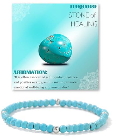 LOCCY 4mm Stretch Armband aus Naturstein Perlen, Damen Edelstein Perlen Armbänder Chakra Perlenarmband Glücksarmband Geschenke für Damen Frauen Mädchen (Türkis)