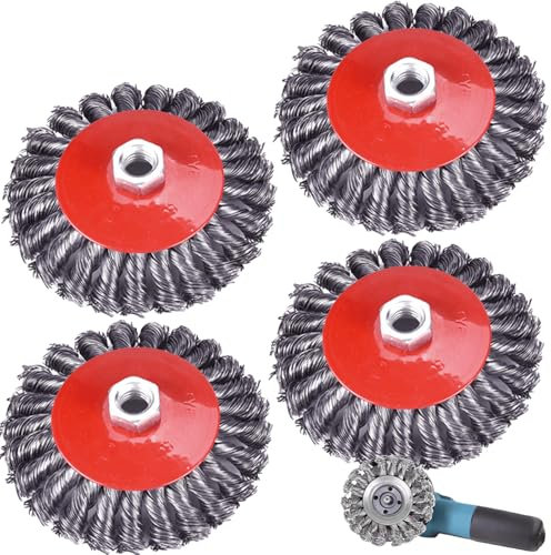 Drahtbürste Winkelschleifer: M14 125mm Drahtbürsten für Winkelschleifer, Winkelschleifer Scheibenbürste Topfbürste Winkelschleifer Drahtbürste Set für Entzunder, Poliere und Entgrate (4)