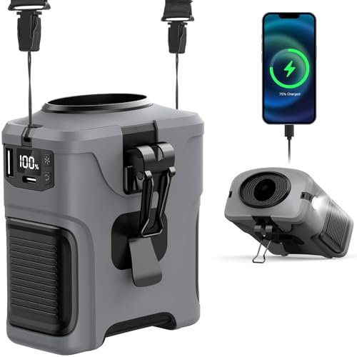 Ventilatore Portatile da Cintura Ricaricabile 10000 mAh, Ventilatore a Clip per Vita e Collo con 5 Velocità, Luce LED e 24 Ore di Autonomia, Ideale per Viaggi, Escursioni e Campeggio