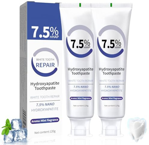 120g*2 Hydroxylapatit Zahnpasta, 2 Stück Hydroxyapatite Toothpaste, Fluoridfreie Zahnschmelzreparatur Zahnpasta, Schutz des Zahnschmelzes und Stärkung der Zähne