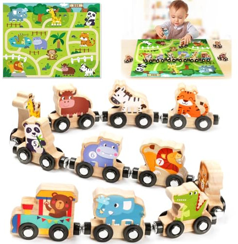 Montessori Spielzeug ab 1 2 3 Jahr: Geschenk Junge Mädchen 2-3-4 Jahre Kinderspielzeug Magnetic Zug Holzspielzeug ab 2 3 Jahr Farmspiel mit Karte Motorikspielzeug 2 Jahre Zahlen Lernspiel Geburtstag