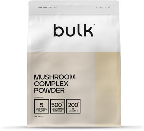 Bulk Poudre Complexe de Champignons, Crinière de Lion, Vitamine D, Sans Arôme, 250 g