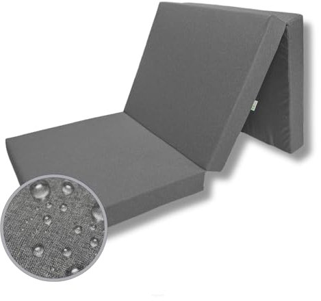 FORTISLINE Klappmatratze 195x60x9 cm - 3-teilige Faltmatratze - klappbare Gästematratze - Campermatratze mit wasserfestem Outdoor-Bezug - Würfelmatratze - Gästebett - Wohnwagenmatratze - Dunkelgrau