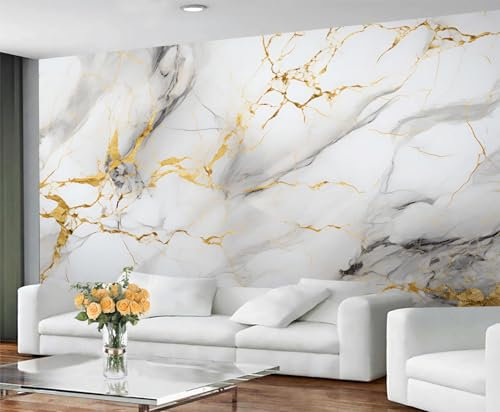 GIVLWF White Gold Marble Wallpaper, Marble Peel and Stick Wallpaper for Living Room, Watercolor Wall Murals for Bedroom, Nordic Luxury Large Mural & Room Decor, Modern Wall Paper