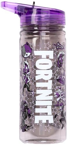 Fortnite Bouteille d'eau avec paille - 580 ml - 100% étanche - Durable - En plastique solide et sans BPA - Violet