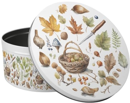 Purely Home Woodland Foraging Large Cake Tin - Forest & Nature Themed Kitchen Gifts - Round Metal Storage Container for Baking 23 x 10cm