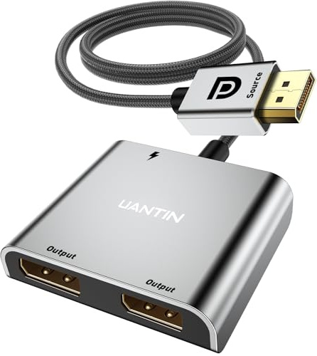 UANTIN Adaptateur DisplayPort vers double DisplayPort | Répartiteur d'affichage 4K 60 Hz 1 entrée 2 sorties pour deux moniteurs, hub MST – Carte graphique externe – pour PC, NVIDIA, AMD