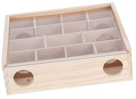 Pretfy Natürliches Holz Hamster Labyrinth Interaktives Haustierspielzeug mit Acrylglasabdeckung für Mäuse und Kleine Tiere