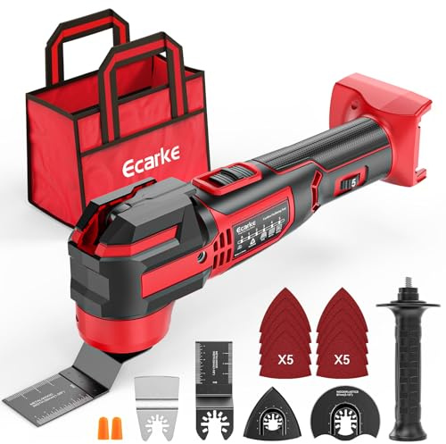 Ecarke Oscillating Multi Tools Compatible with Milwaukee 18V Battery | Cordless, Brushless, 6 Variable Speeds, 12000-21000 OPM, 4.5°Cutting Angle, Multitool with LED Work Light(NO Battery)