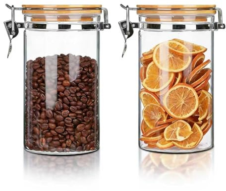 HomeyHoney Bocal en Verre Hermétique avec Couvercle à Fermeture à Crochet | Bocaux en Verre Borosilicaté avec Couvercles, pour Conserver Bonbons, Biscuits, Café, Pâtes, 1400ml, Lot de 2
