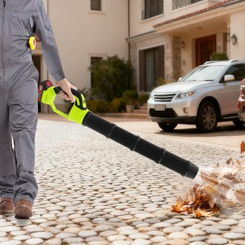 Akku-Laubbläser, Handgeführter elektrischer Laubbläser, abnehmbares Rohr, 52 m/s Luftgeschwindigkeit, leistungsstark, für Garagen, Terrassen, Gehwegen, Veranden, Autos (Grün)