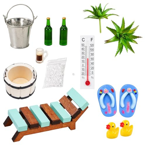 13-teiliges Miniatur Strand Deko Set, Wichtel Zubehör für Sauna und Wellness Deko