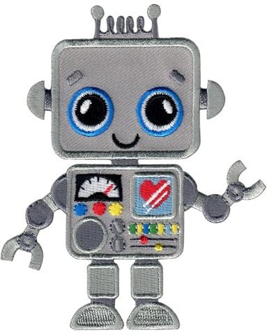 PatchMommy Roboter Patch Aufnäher Applikation zum Aufbügeln Bügelbild - für Kleidung Jeans Jacken Kinder Baby
