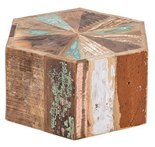 Woodkings® Couchtisch Wakefield 50x50, klein, H25cm, 6eckig, recyceltes Massivholz, rustikal, Design, buntes Holz, Wohnzimmertisch, exklusiv, Sofatisch, Wohnmöbel, Holzmöbel